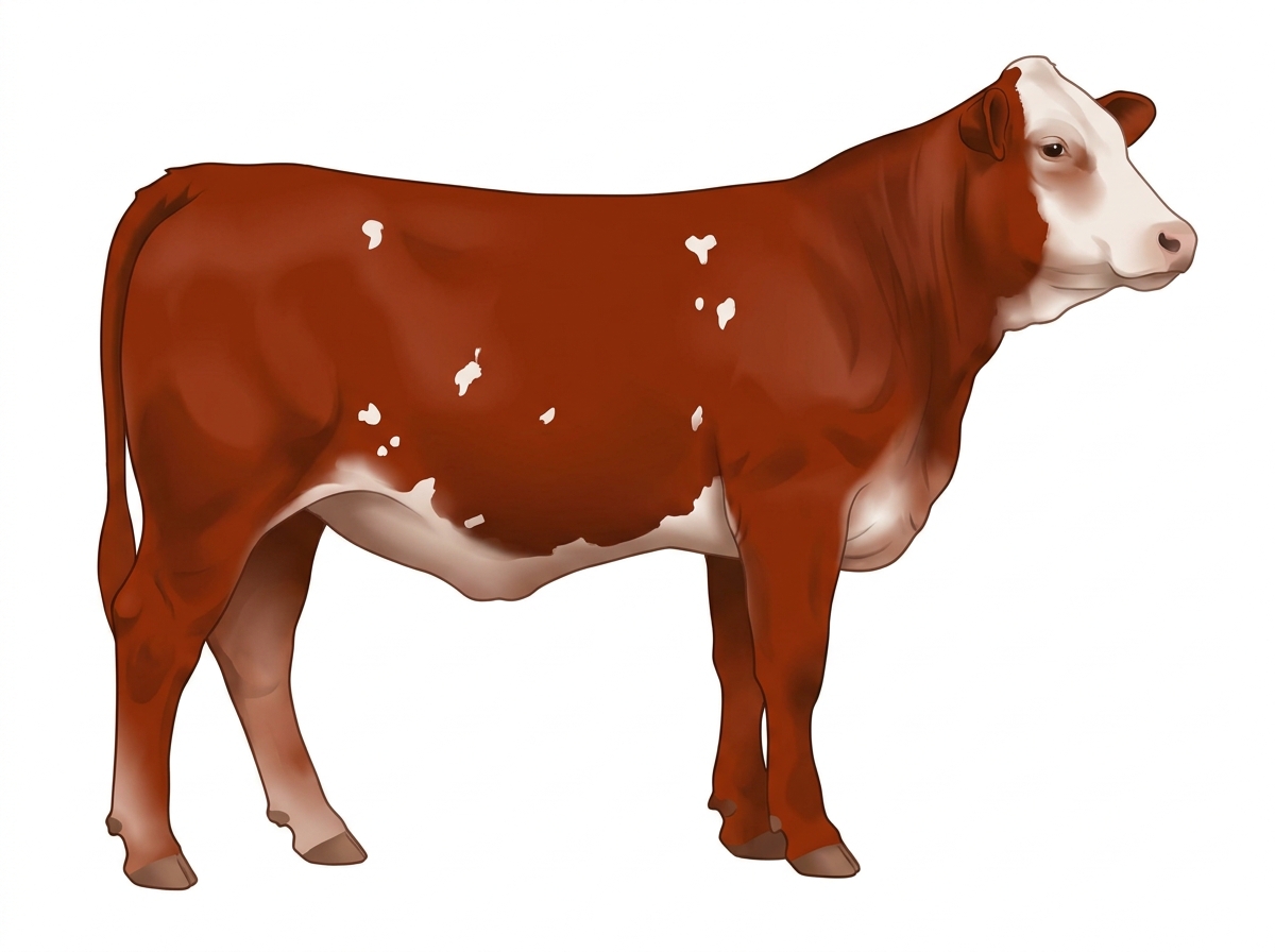 Red with a partial white face and a few white spots 3/4 Brahman 1/4 Simmental Heifer