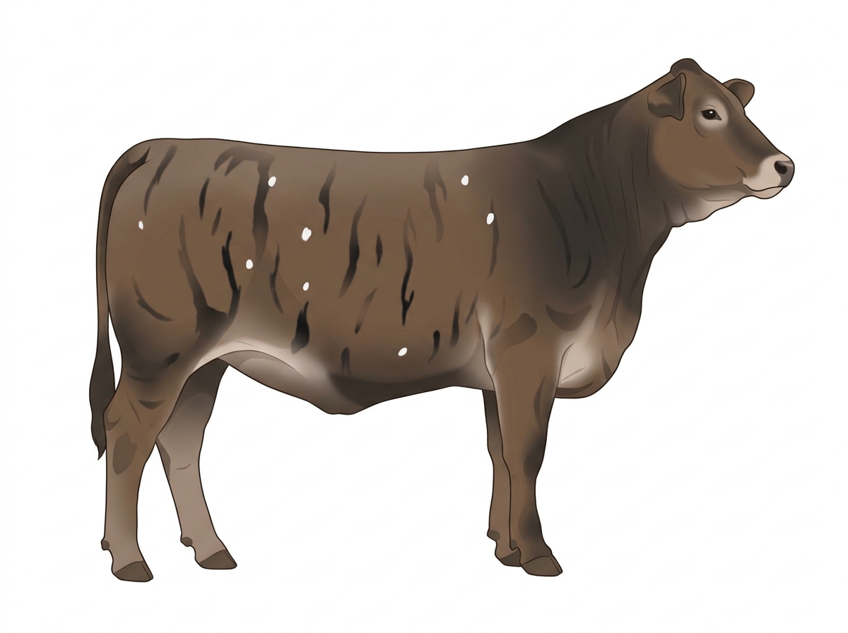 Smoky brindle with black stripes and a few white spots 3/4 Brahman 1/4 Simmental Heifer