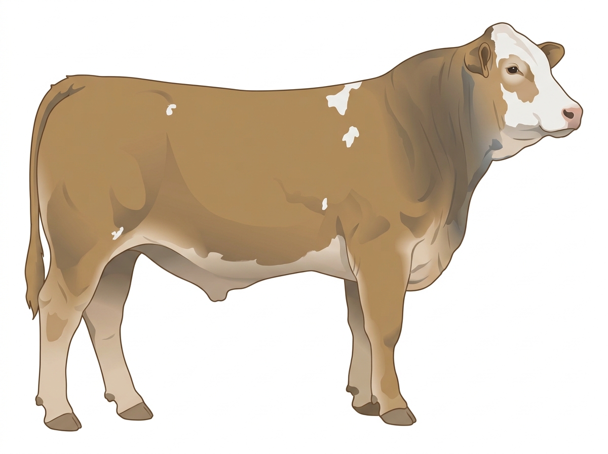 Tan with a partial white face and a few white spots 3/4 Brahman 1/4 Simmental Steer