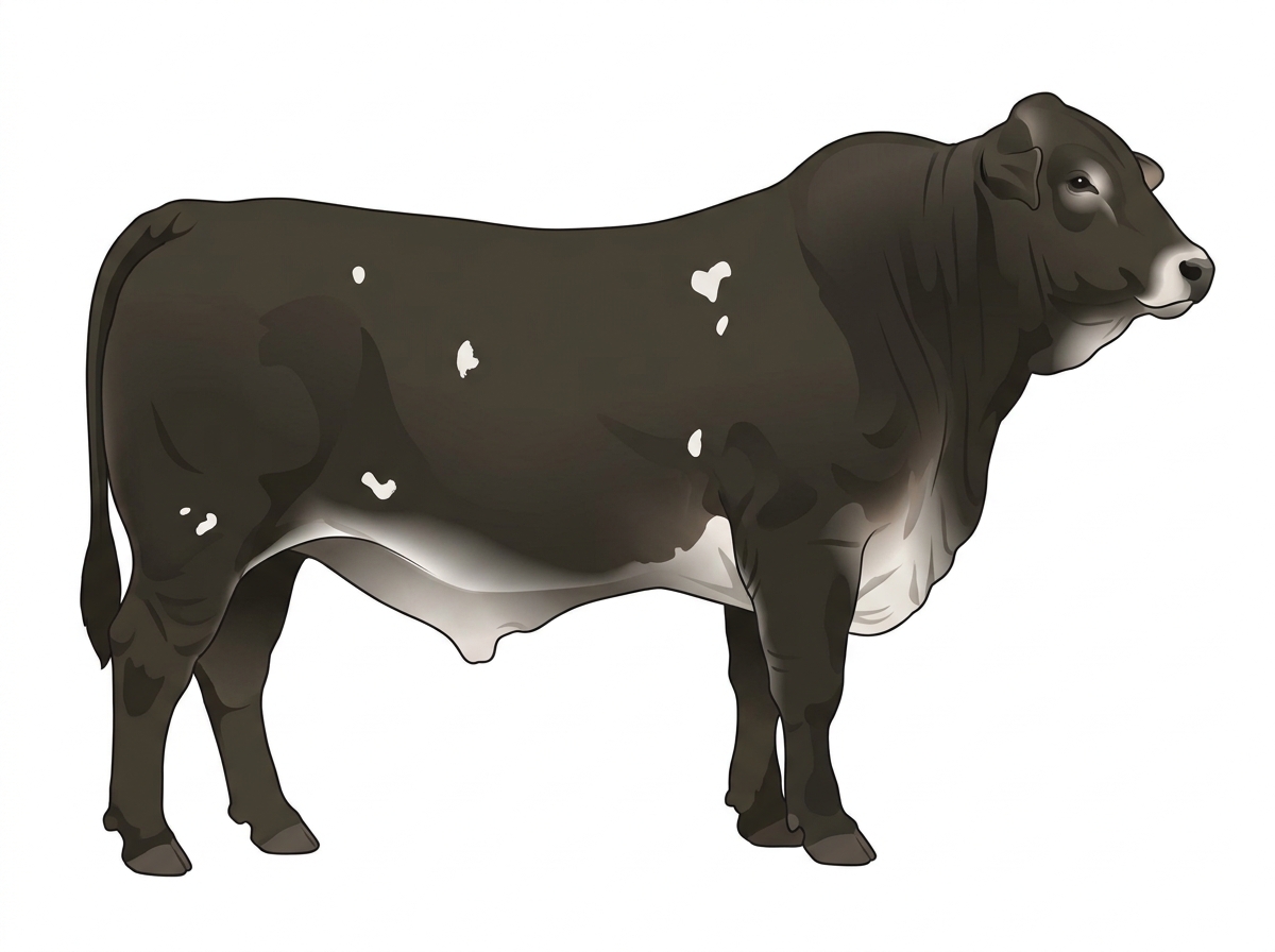 Black with a few white spots 3/4 Brahman Cross Bull