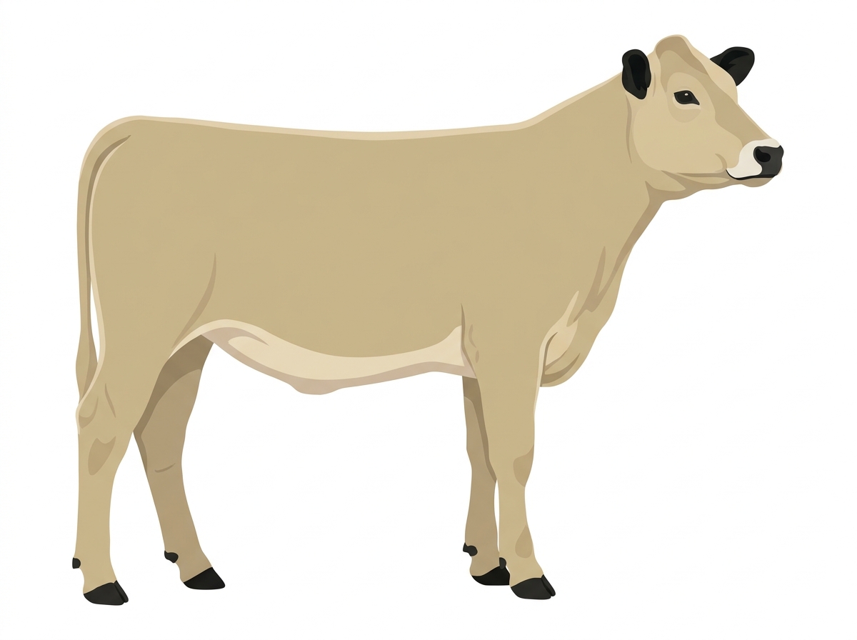 Cream with black points and a pale muzzle ring and lighter underline 3/4 Braunvieh 1/4 Charolais Heifer