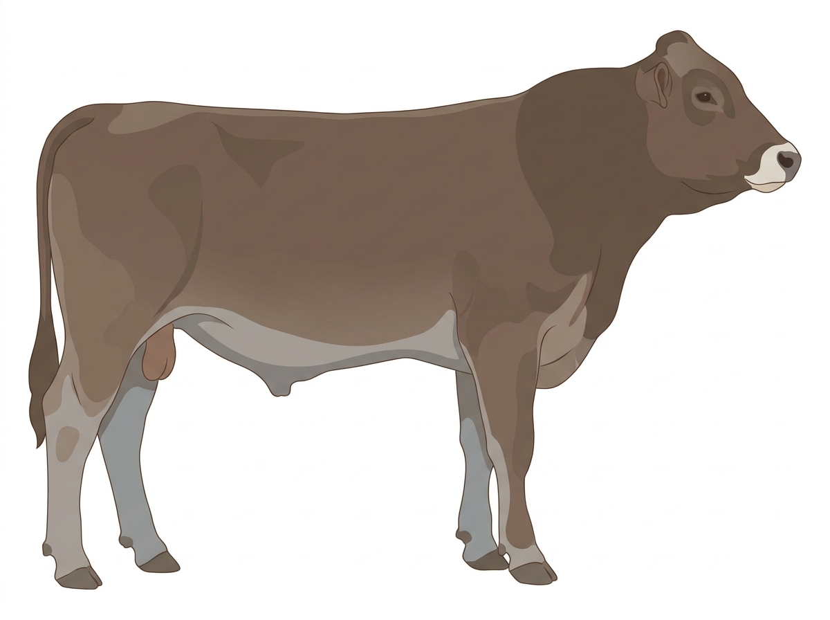 Smoky with a pale muzzle ring and lighter underline 3/4 Braunvieh Cross Bull