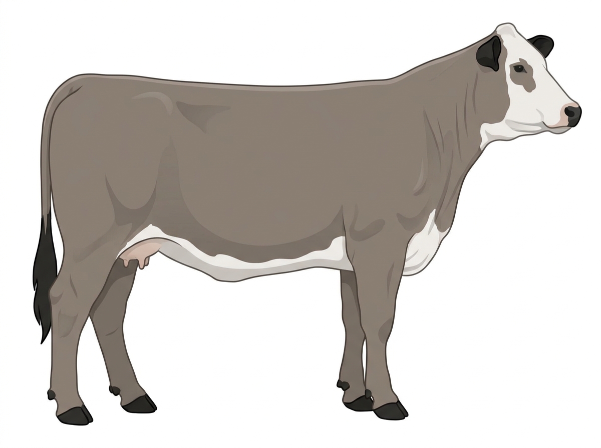 Gray with black points and a partial white face 3/4 Chianina 1/4 Hereford Cow