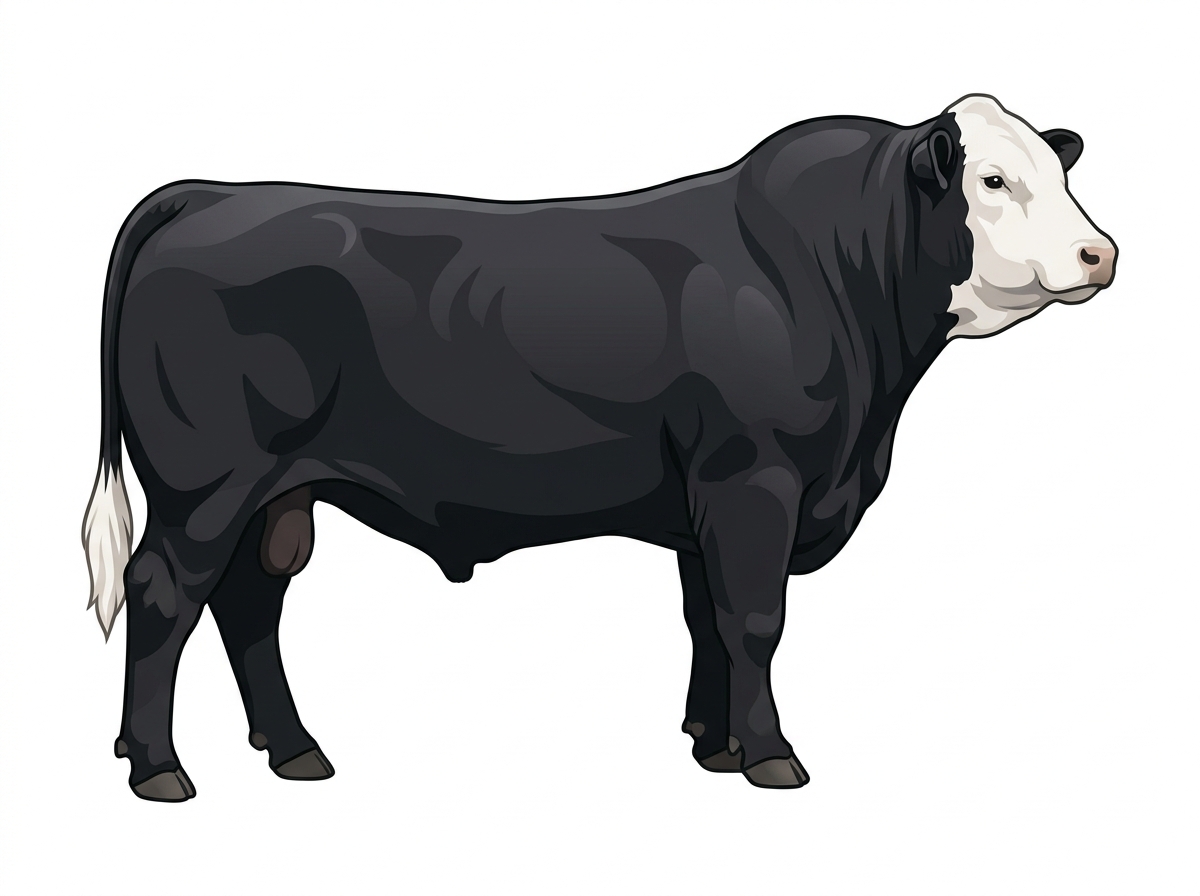 Black with a white face 3/4 Hereford 1/4 Angus Bull