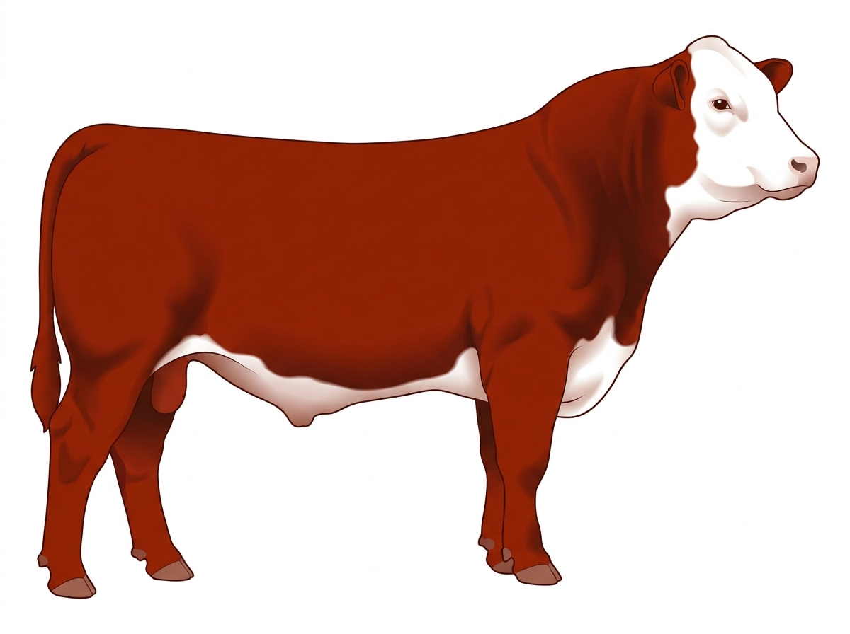 Red with a full white face, white brisket and underline 3/4 Hereford 1/4 Brahman Bull