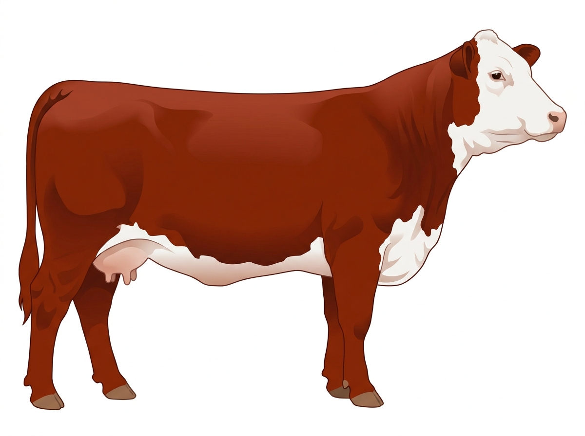 Red with a full white face, white brisket and underline 3/4 Hereford 1/4 Brahman Cow