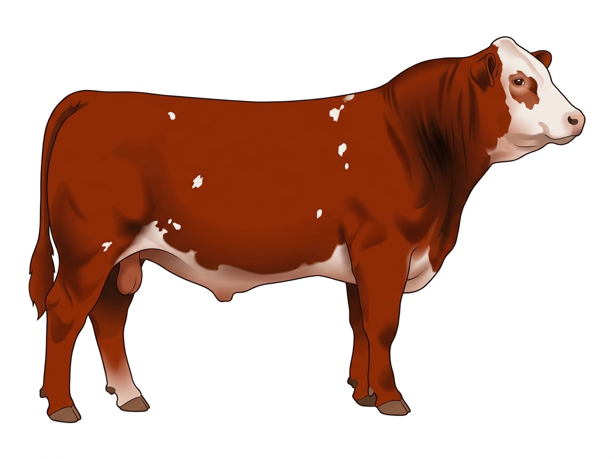 Red with a white face and a few white spots 3/4 Hereford 1/4 Brahman Bull