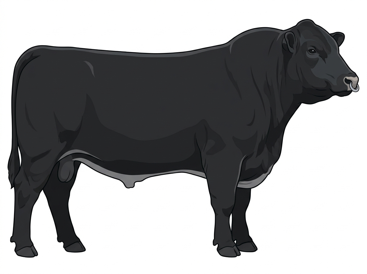 Black with a pale muzzle ring and lighter underline 3/4 Highlander Cross Bull