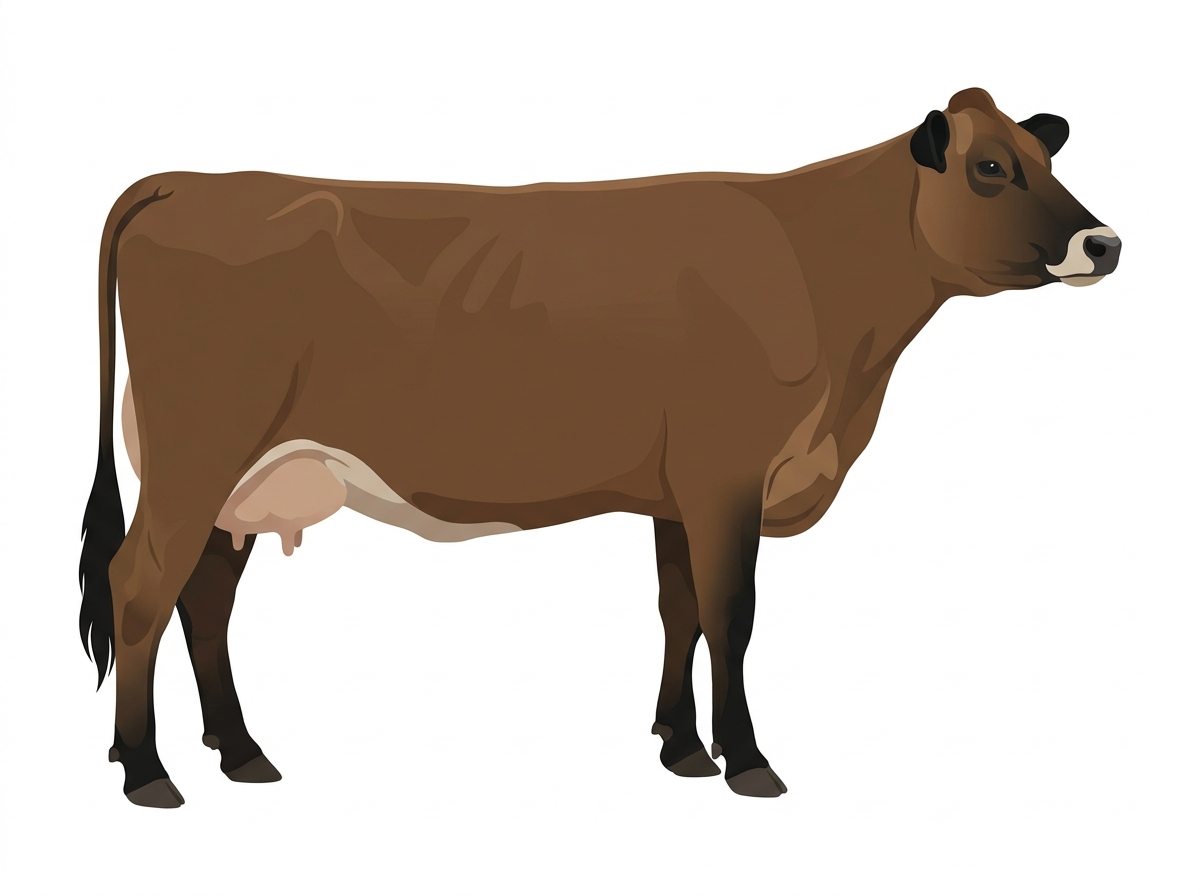 Brown with black points and a pale muzzle ring and lighter underline 3/4 Highlander Cross Cow