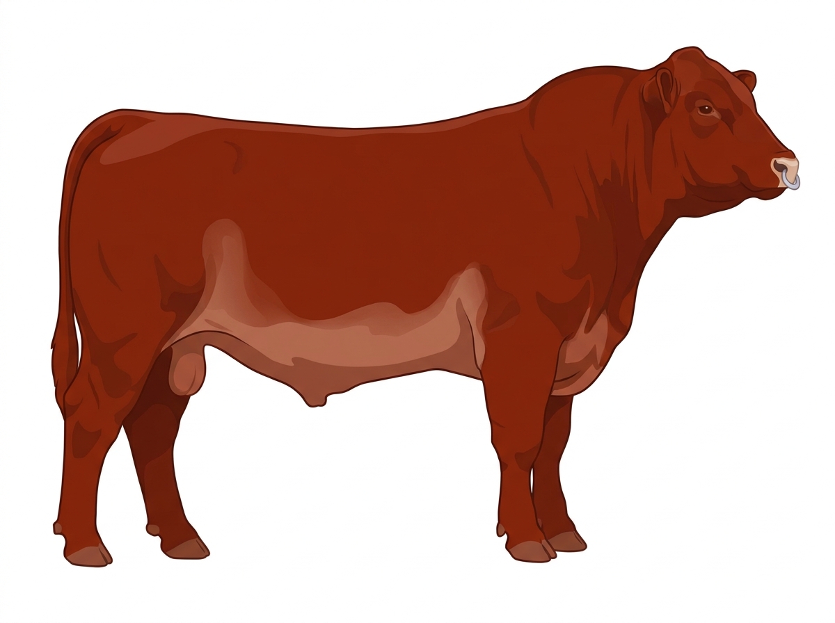 Red with a pale muzzle ring and lighter underline 3/4 Highlander Cross Bull