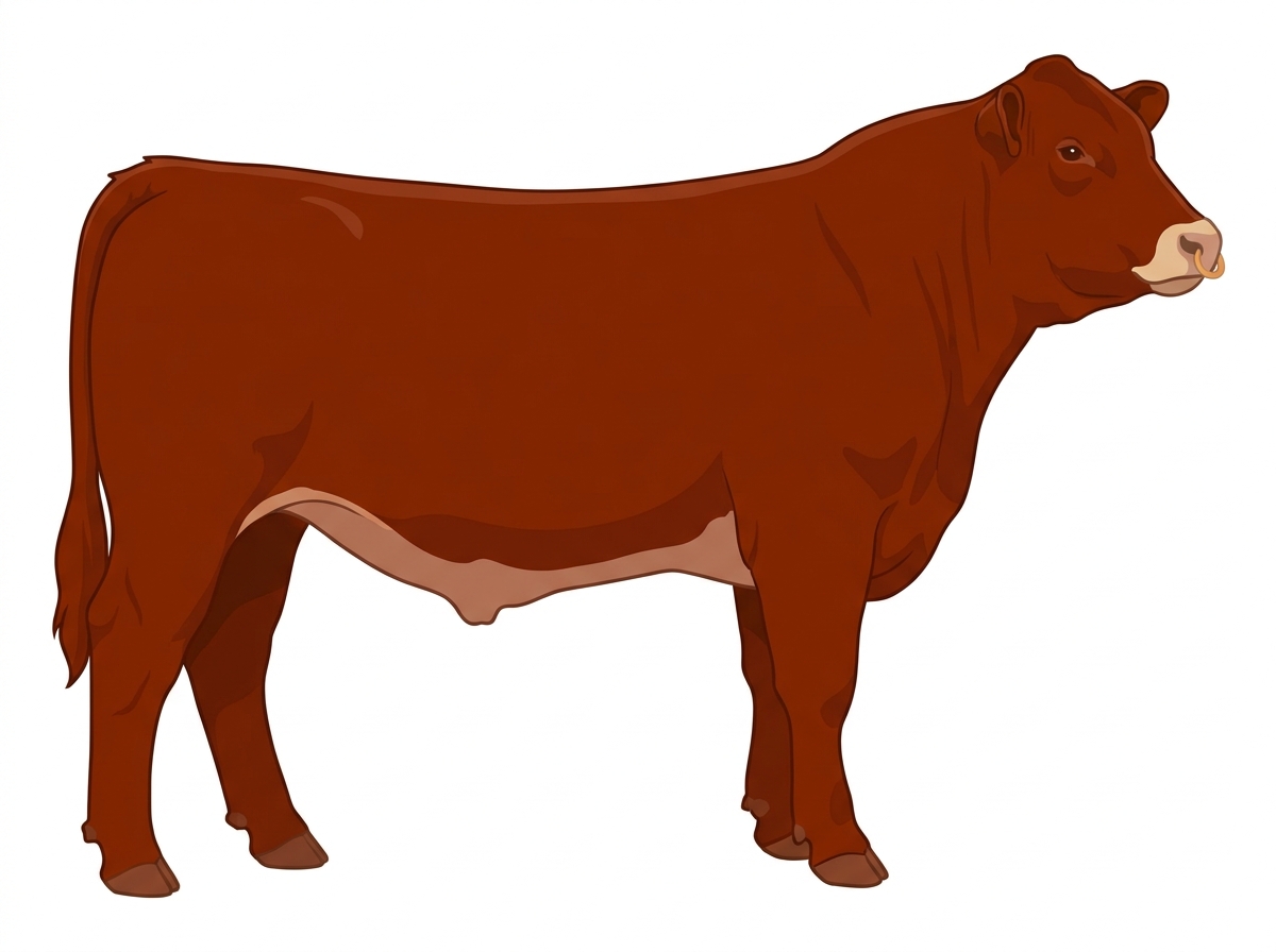 Red with a pale muzzle ring and lighter underline 3/4 Highlander Cross Steer