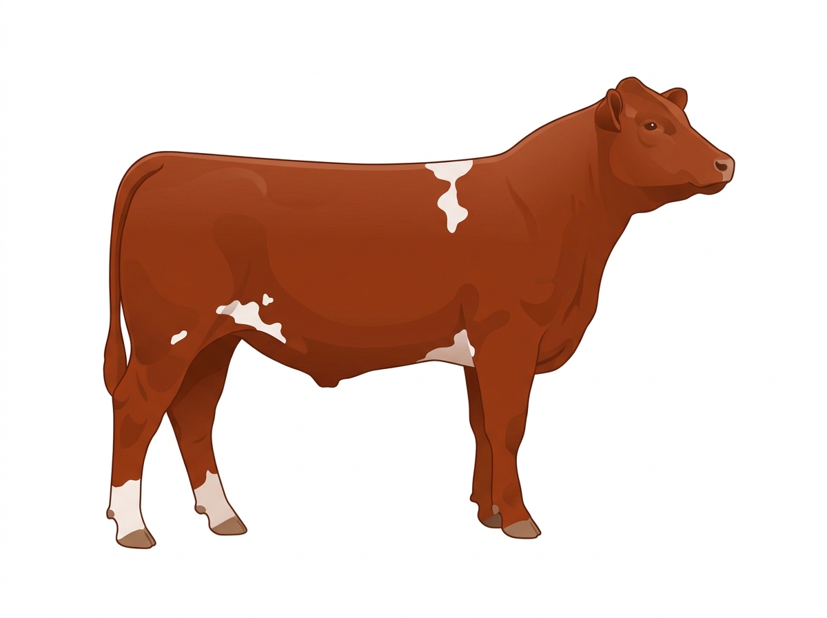 Red with minimal spotting 3/4 Maine-Anjou Steer