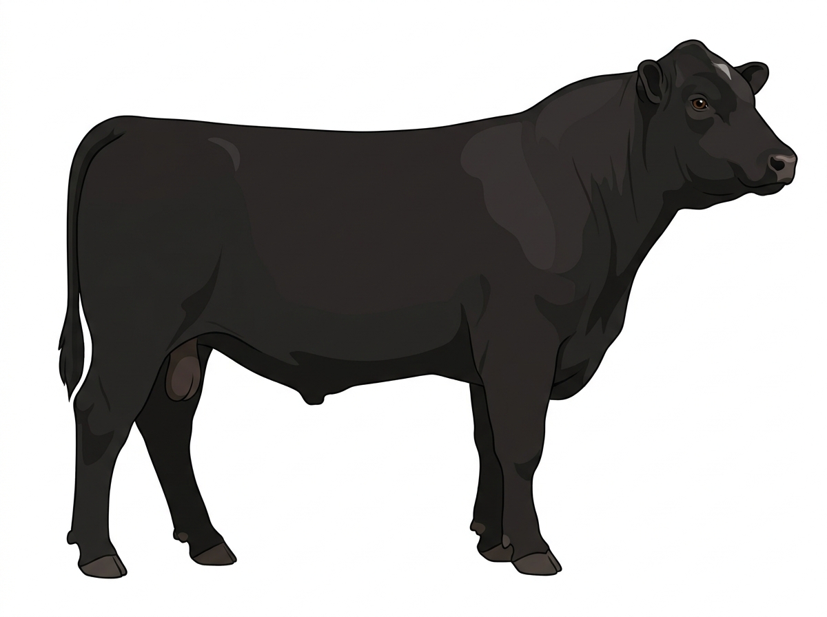 Black with minimal white face markings 3/4 Red Angus Cross Bull