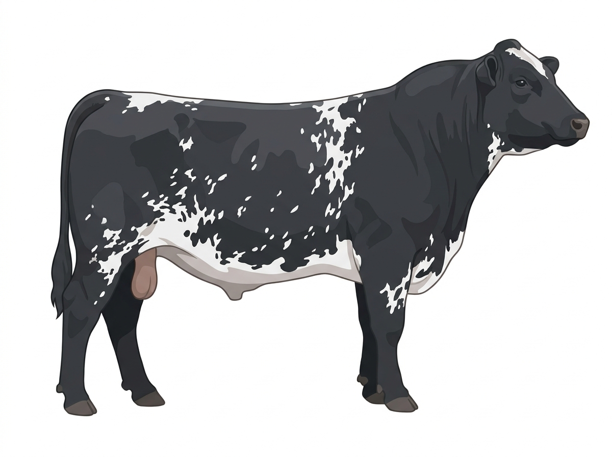Black white roan with minimal spotting 3/4 Shorthorn Bull