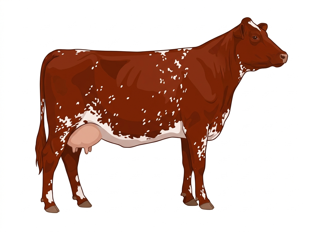 Red heavy roan with minimal spotting 3/4 Shorthorn Cow