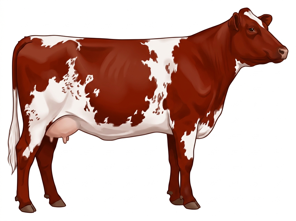 Red heavy roan with minimal spotting with ticking 3/4 Shorthorn Cow