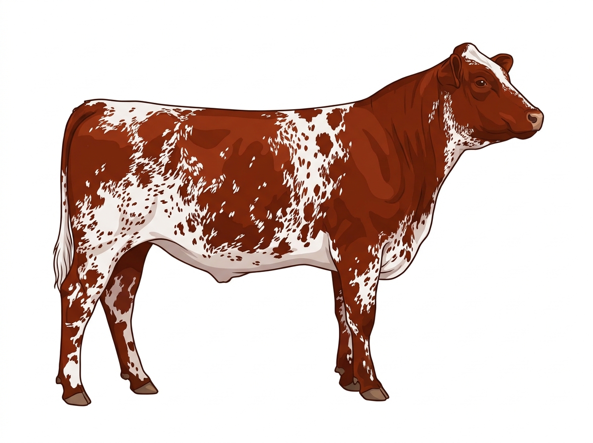 Red roan heavily spotted 3/4 Shorthorn Steer