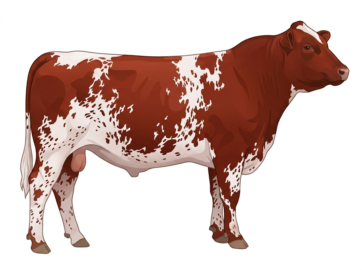 Red roan with minimal spotting with ticking 3/4 Shorthorn Bull