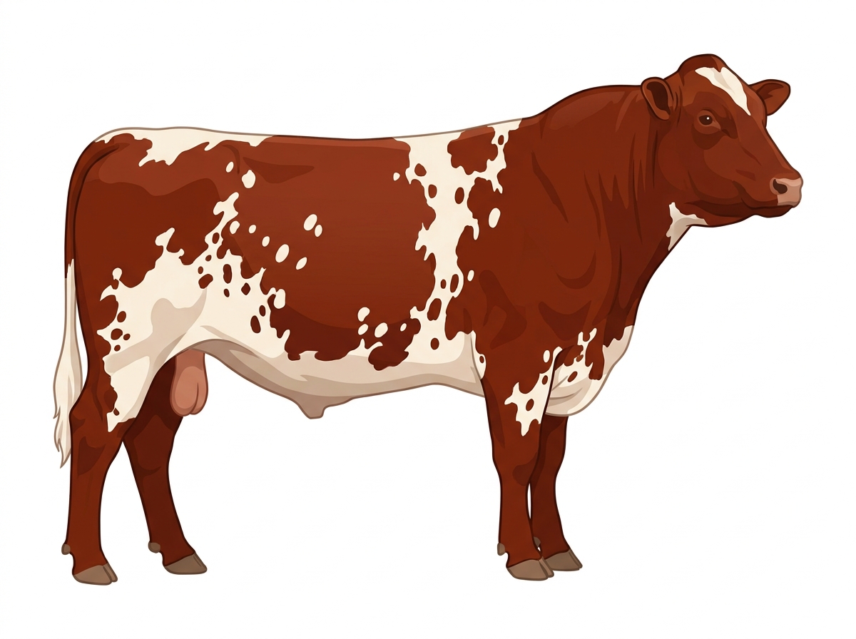 Red roan with white spots 3/4 Shorthorn Bull