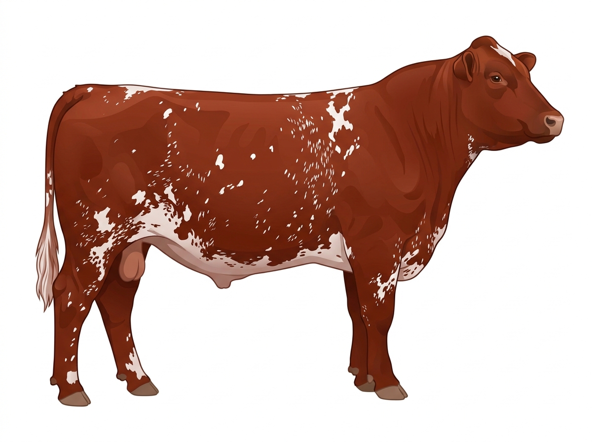 Red roan with white spots with ticking 3/4 Shorthorn Bull