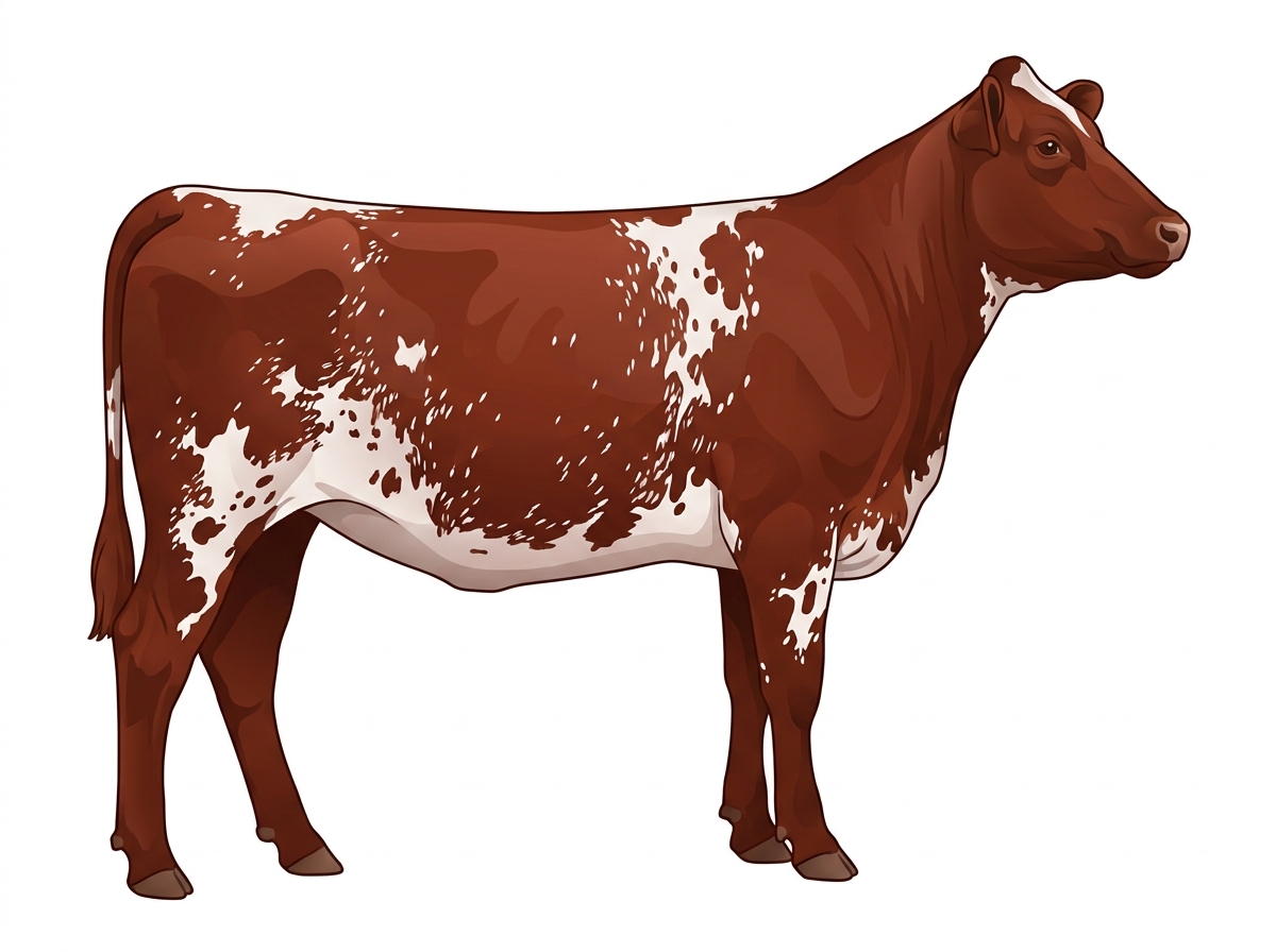 Red white roan with white spots with ticking 3/4 Shorthorn Heifer