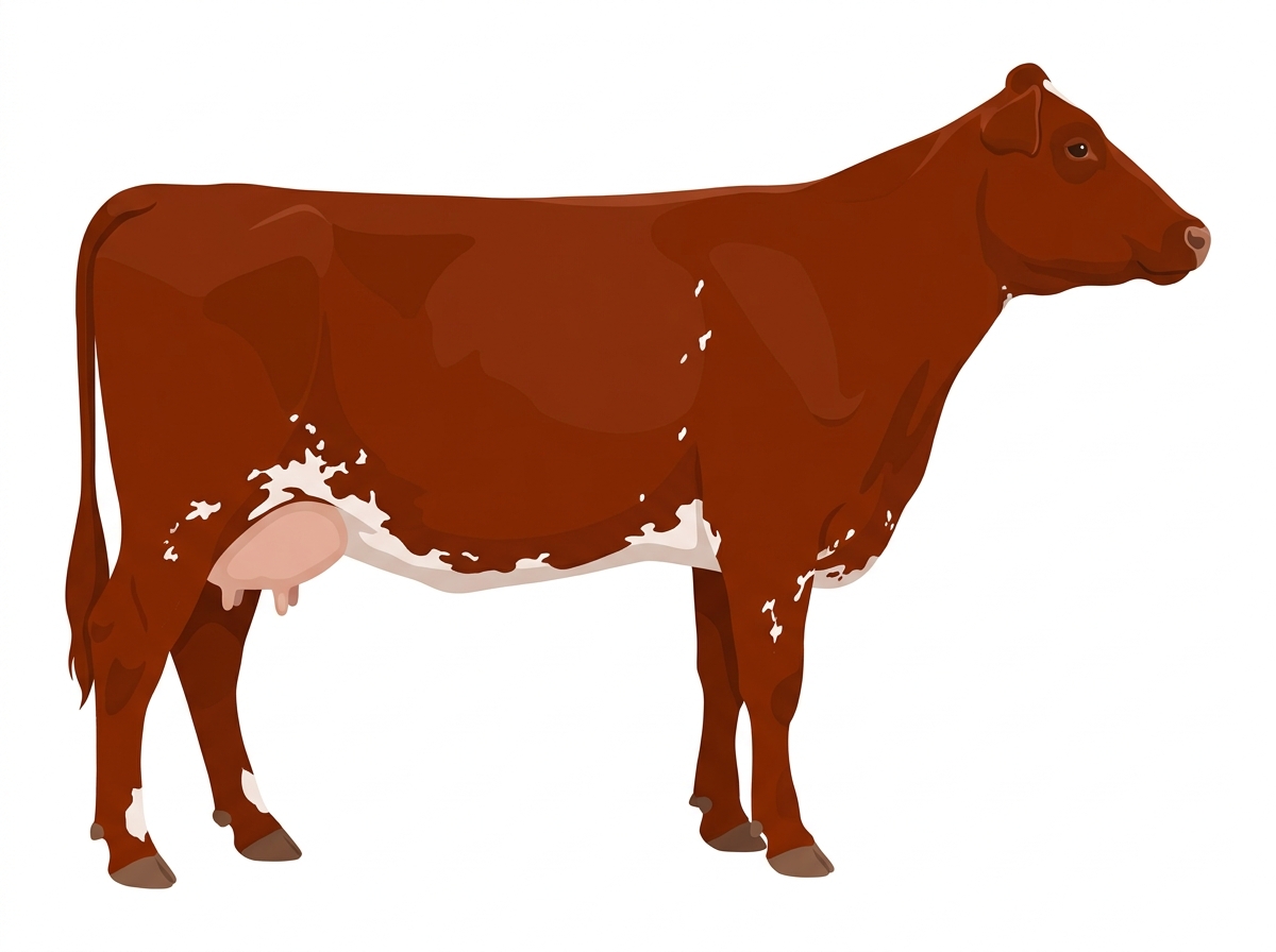 Red with minimal spotting with ticking 3/4 Shorthorn Cow