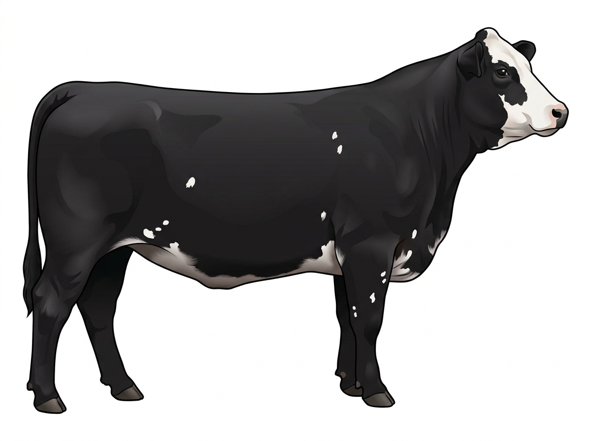 Black with a white face and white spots 3/4 Simmental 1/4 Brahman Cow