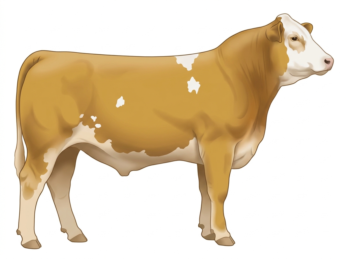 Gold with a white face and a few white spots 3/4 Simmental 1/4 Brahman Steer