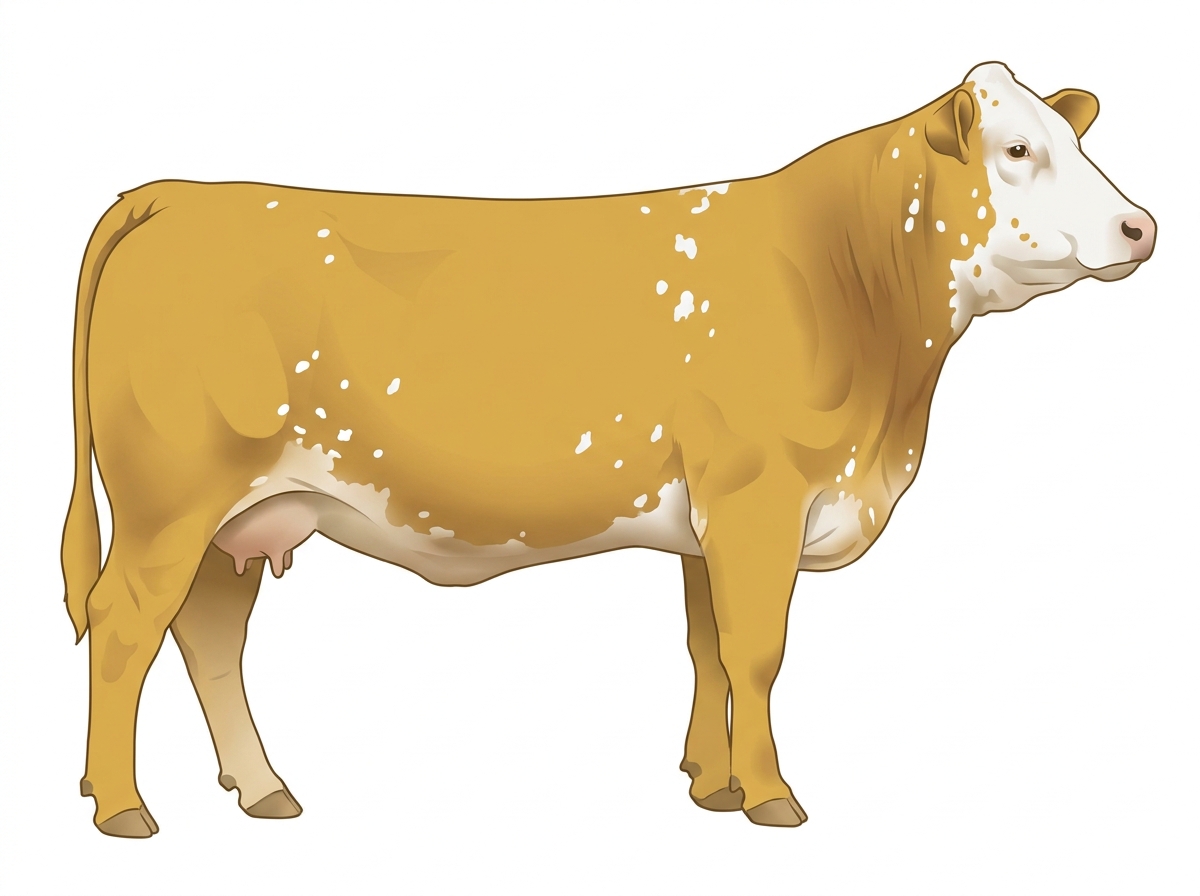 Gold with a white face and white spots 3/4 Simmental 1/4 Brahman Cow