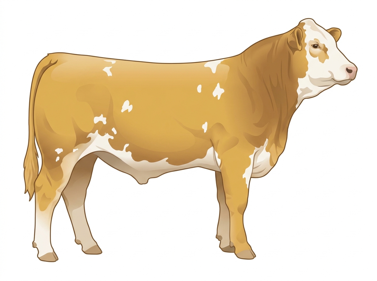 Gold with a white face and white spots 3/4 Simmental 1/4 Brahman Steer