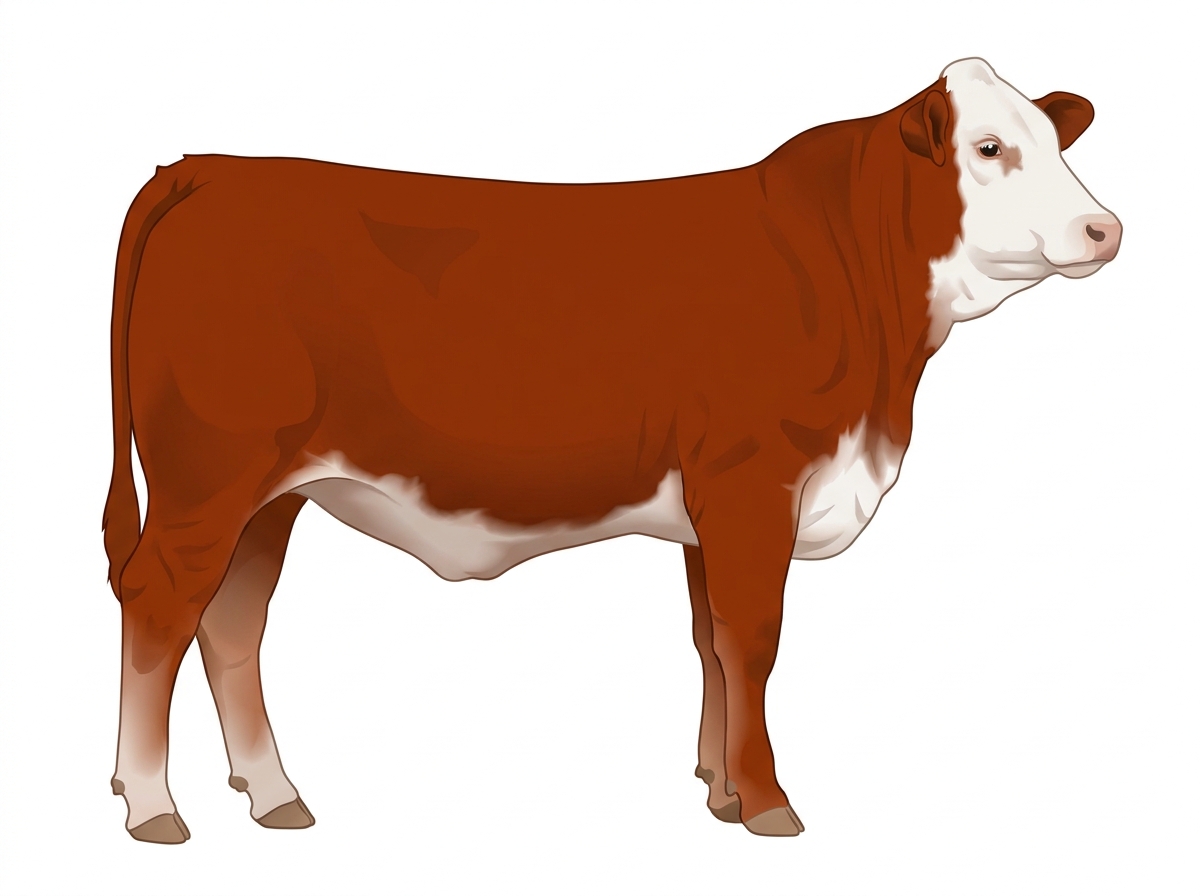 Red with a full white face, white brisket and underline and a few white spots 3/4 Simmental 1/4 Brahman Heifer