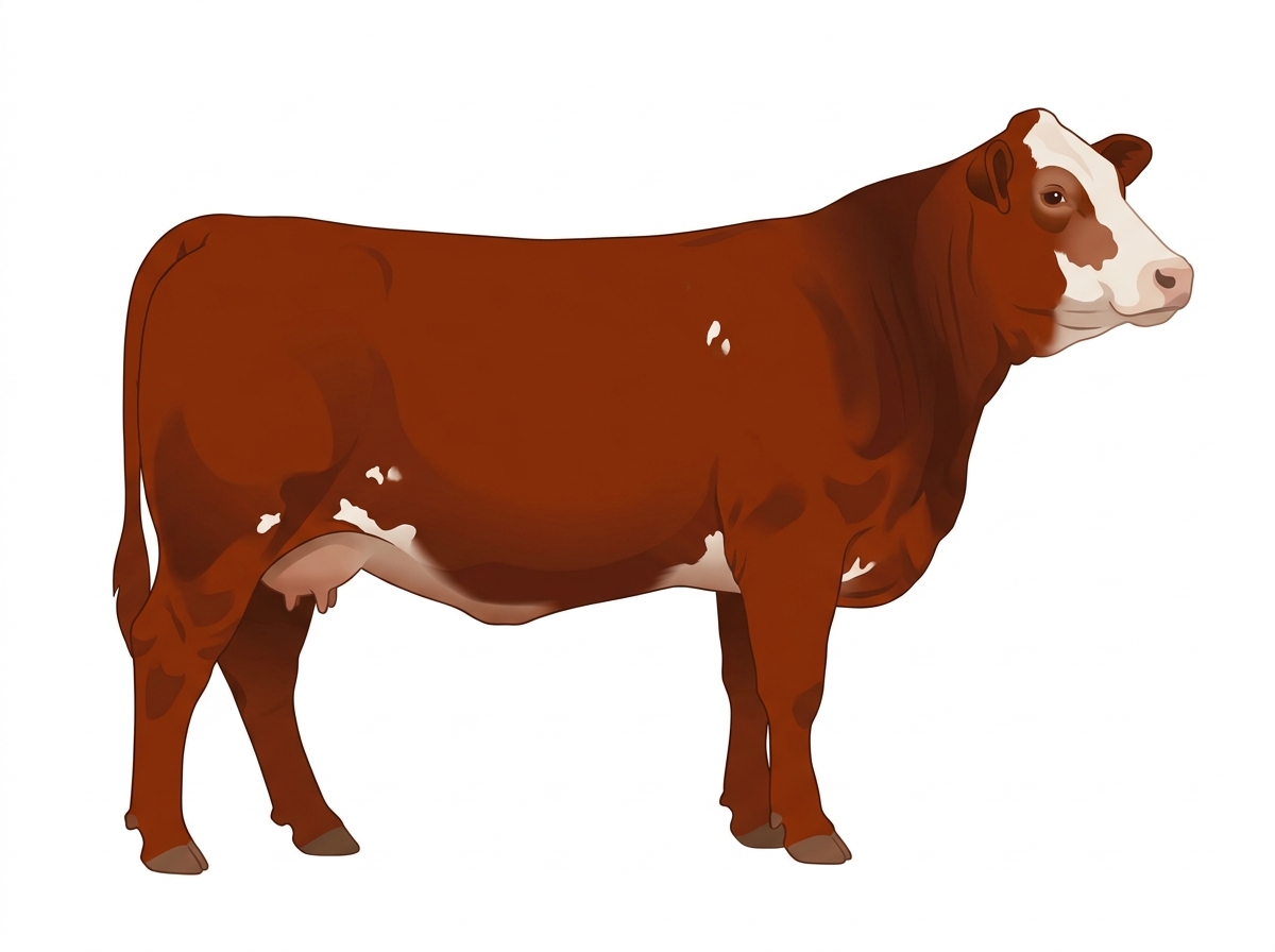 Red with a white face and a few white spots 3/4 Simmental 1/4 Brahman Cow