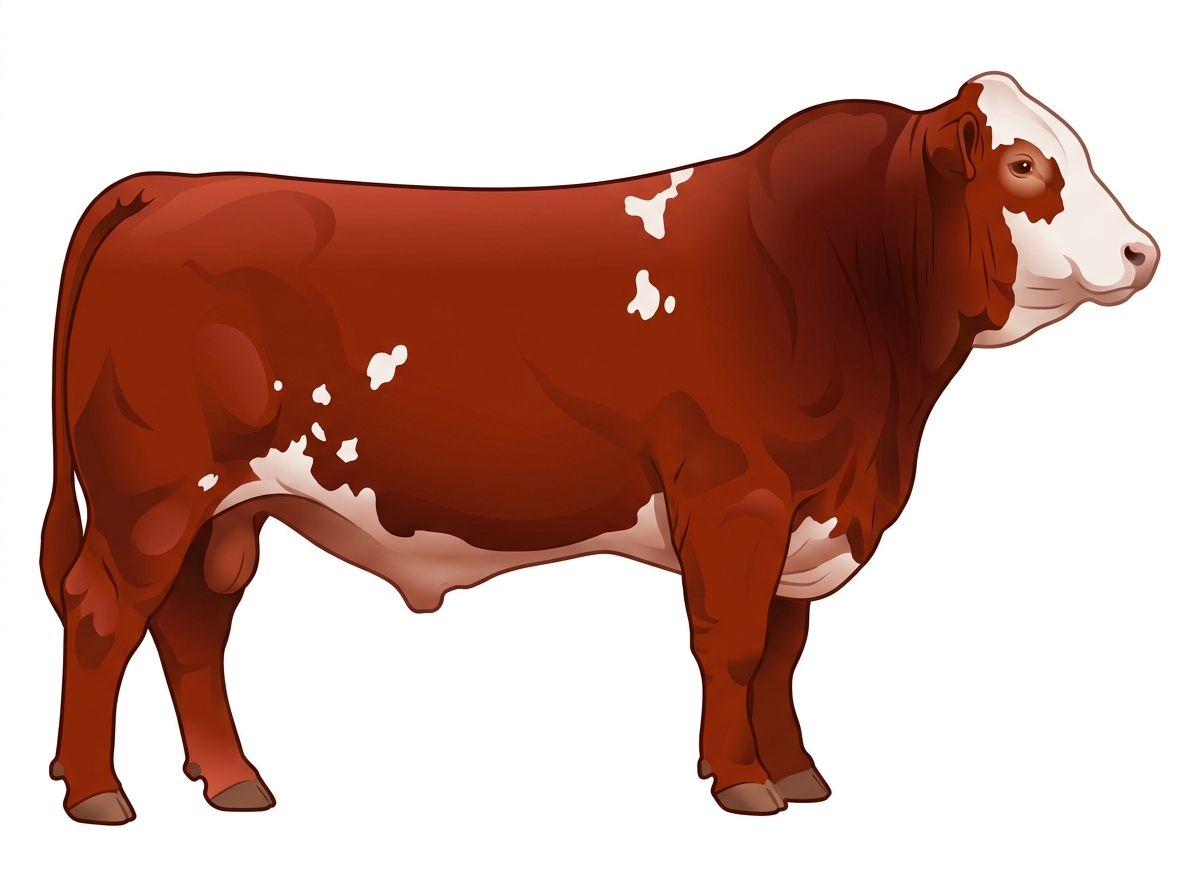 Red with a white face and white spots 3/4 Simmental 1/4 Brahman Bull