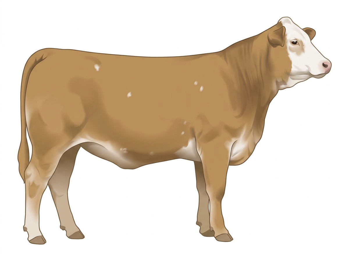 Tan with a white face and a few white spots 3/4 Simmental 1/4 Brahman Heifer