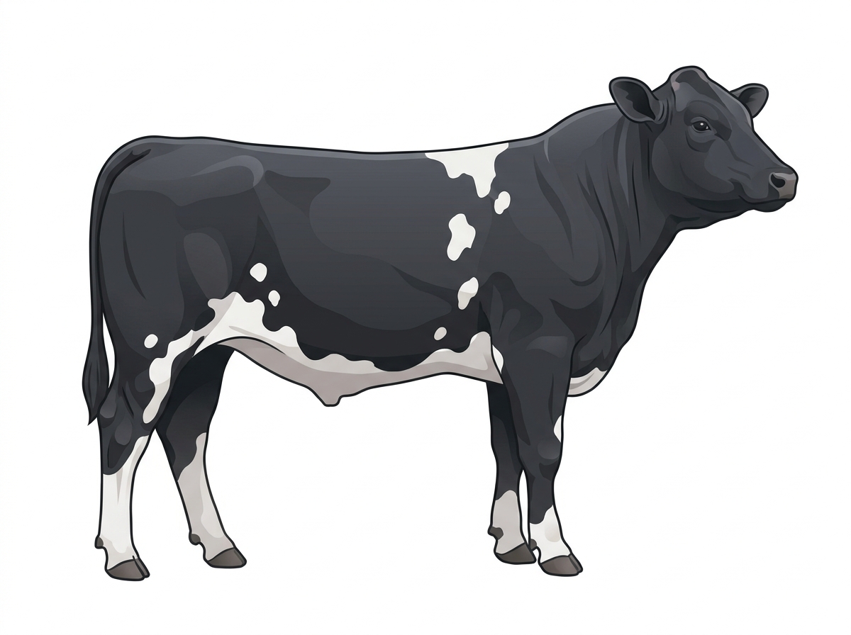 Black with a few white spots 3/4 Simmental Cross Steer