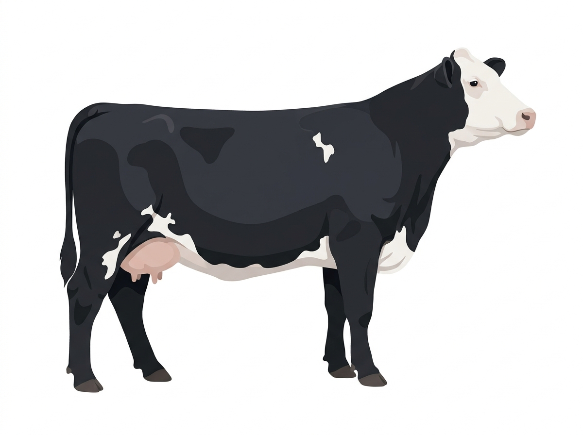 Black with a full white face, white brisket and underline and a few white spots 3/4 Simmental Cross Cow