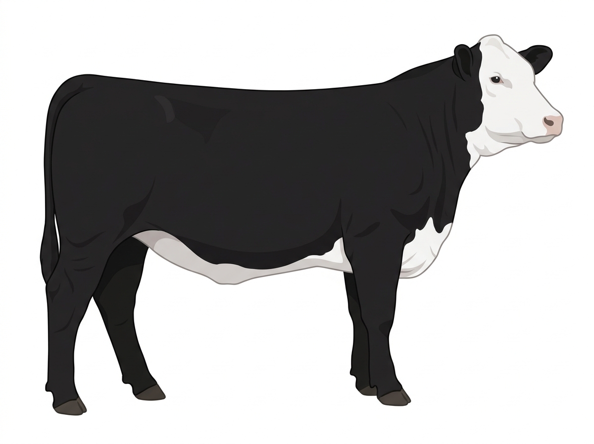 Black with a full white face, white brisket and underline 3/4 Simmental Cross Heifer