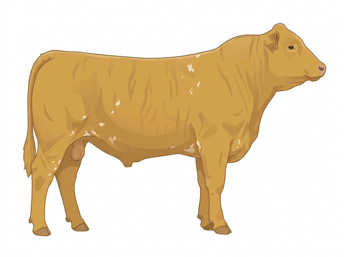 Gold faint brindle with minimal spotting with ticking 3/4 Simmental Bull