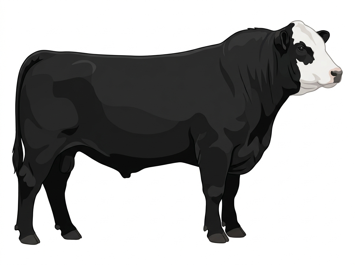 Black with a white face 5/8 Angus 3/8 Hereford Bull