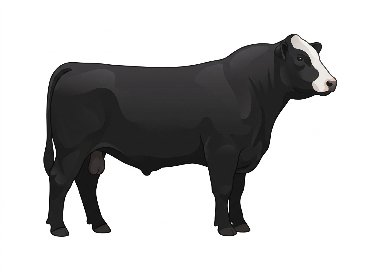 Black with a partial white face 5/8 Angus Cross Bull
