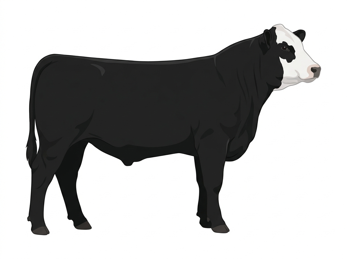 Black with a partial white face 5/8 Angus Cross Steer