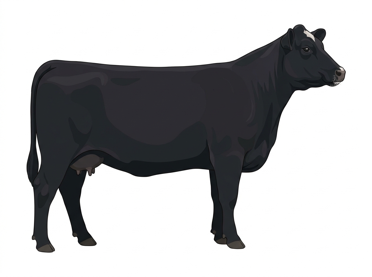 Black with minimal white face markings 5/8 Angus Cross Cow