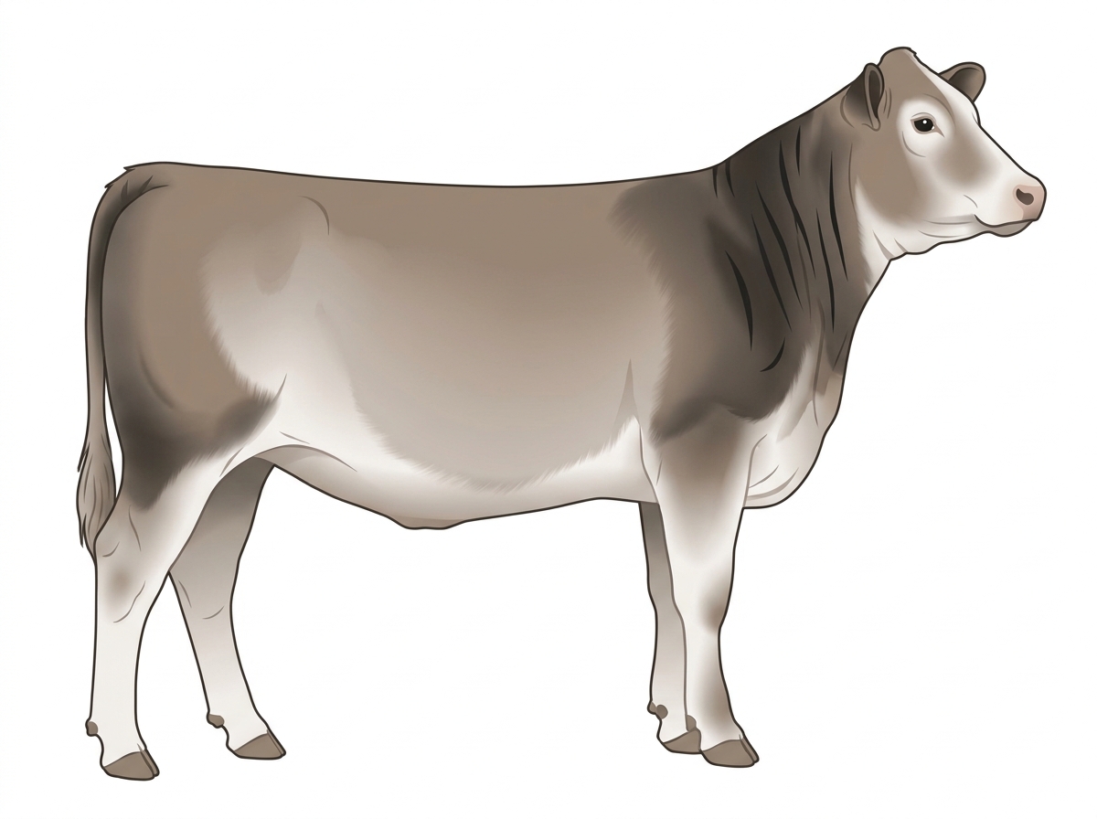 Blue roan with black stripes and ticking in the white 5/8 Brahman 3/8 Shorthorn Heifer