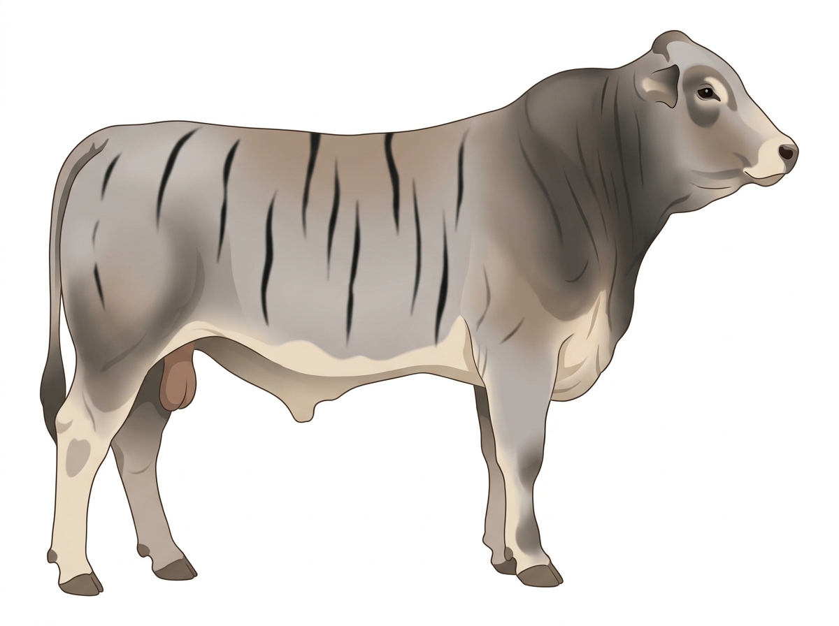 Light blue roan with black stripes 5/8 Brahman 3/8 Shorthorn Bull