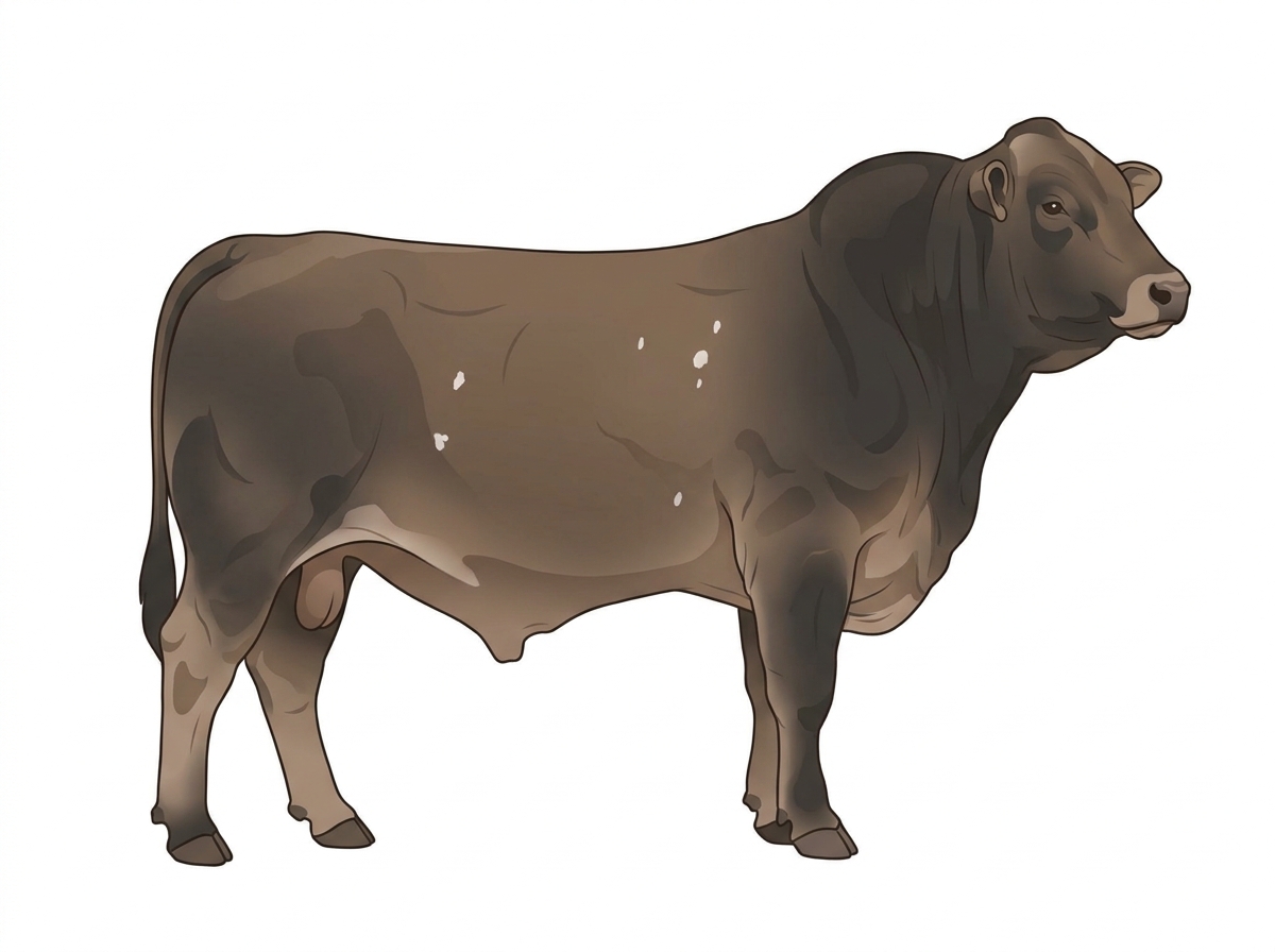 Smoky brindle with black stripes and a few white spots 5/8 Brahman 3/8 Shorthorn Bull