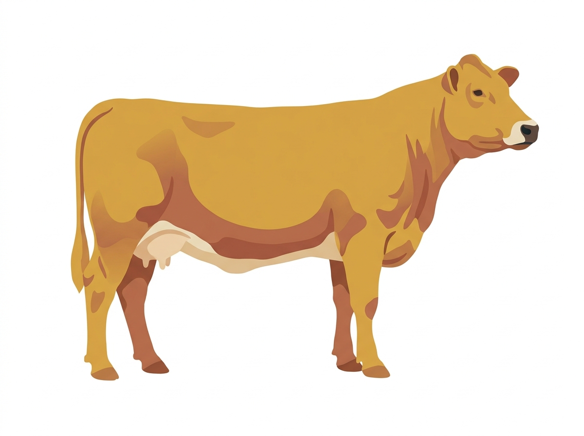 Gold with a pale muzzle ring and lighter underline 5/8 Gelbvieh Cross Cow