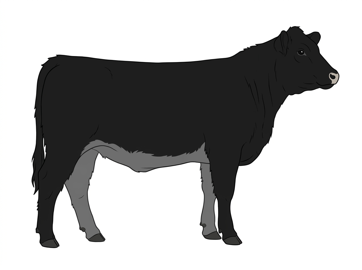 Black with a pale muzzle ring and lighter underline 5/8 Highlander Cross Heifer