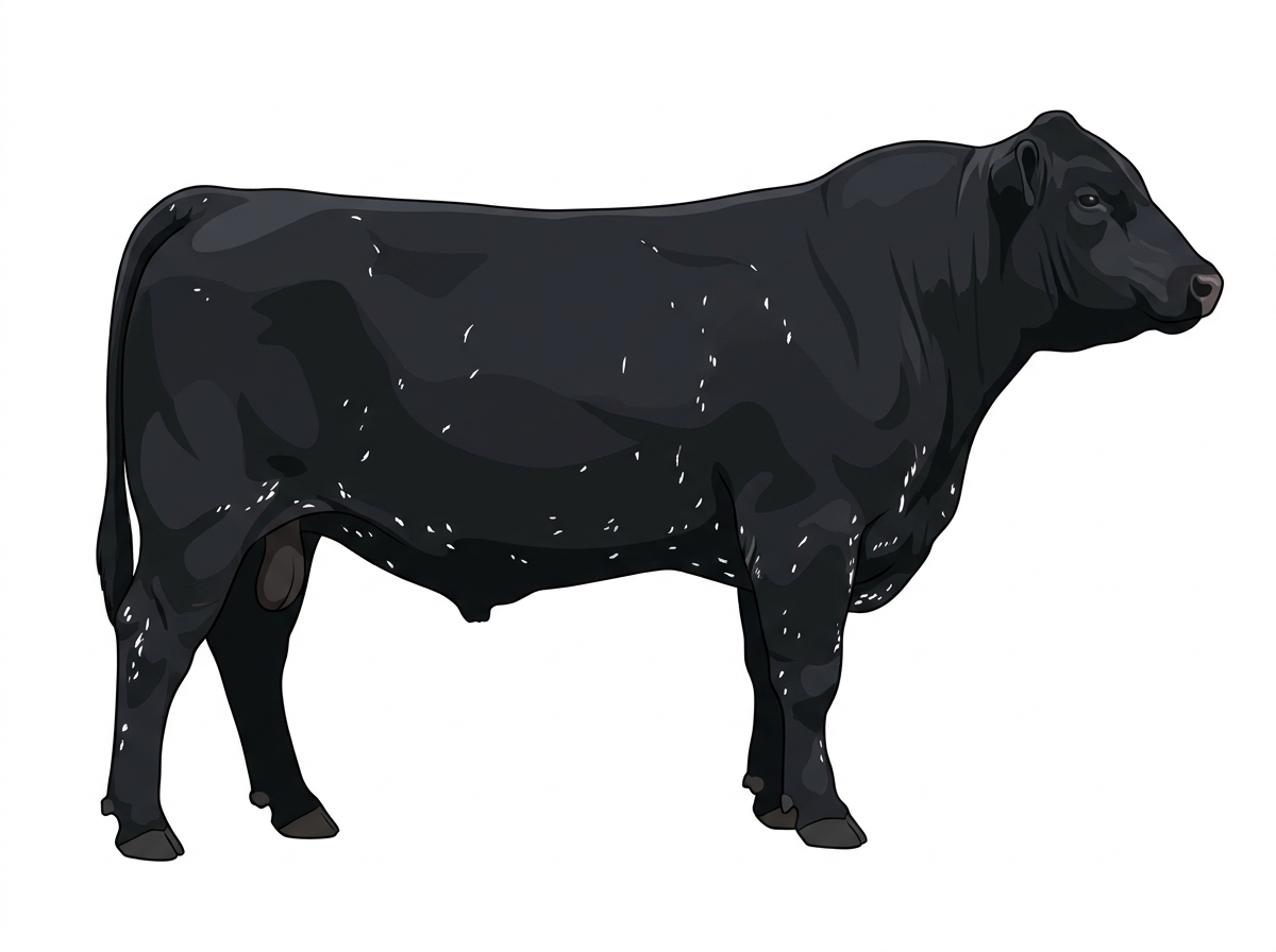 Black with ticking in the white 5/8 Highlander Cross Bull