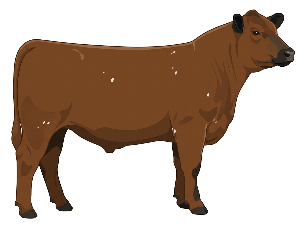 Brown with black points and a few white spots 5/8 Highlander Cross Steer