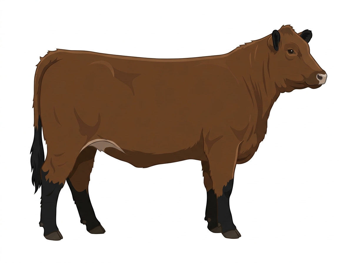 Brown with black points and a pale muzzle ring and lighter underline 5/8 Highlander Cross Heifer